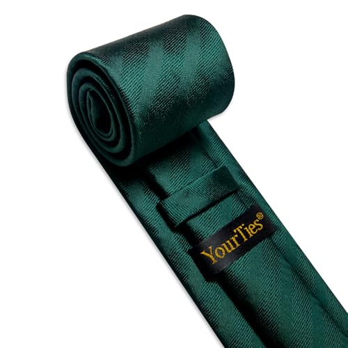 YourTies Green Ties for Men Silk Necktie and Pocket Square Tie Clip Cufflinks Solid Color Formal Business Wedding Party - Image 4