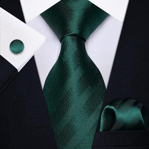 YourTies Green Ties for Men Silk Necktie and Pocket Square Tie Clip Cufflinks Solid Color Formal Business Wedding Party - Image 2