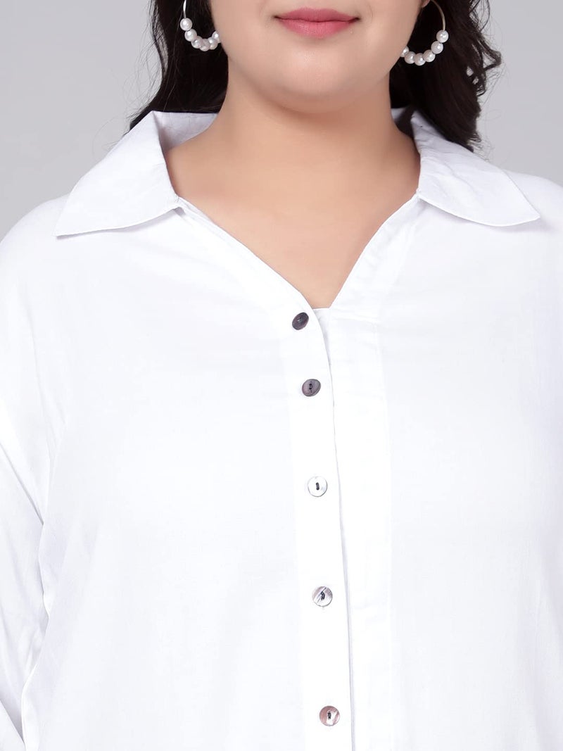 Indietoga Women's Plus Size Rayon Longline Casual Regular Fit Shirts (P10001365_White Solid_7Xl) - Image 3