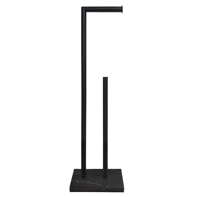 FREE STANDING TOILET PAPER HOLDER STAND WITH RESERVE HEAVY WEIGHTED MARBLE DESIGN BASE SUS304 STAINLESS STEEL BLACK
