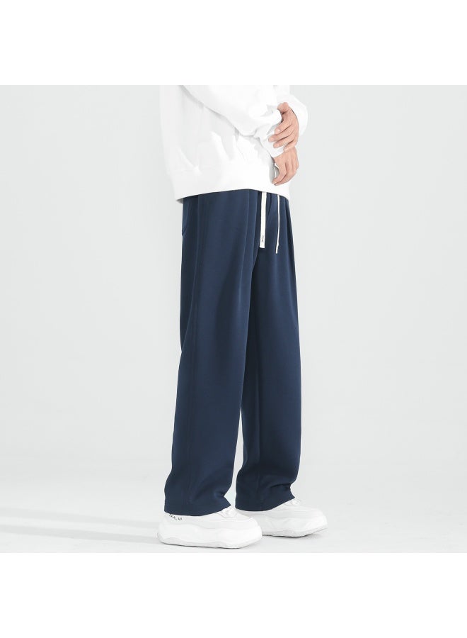 Homlean Heavyweight Men's Sports Pants Autumn Winter Fleece Lined Straight Loose Casual Wide Leg Sweatpants Hd09jr Navy 4XL - Image 5