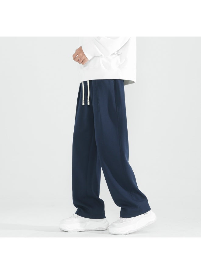 Homlean Heavyweight Men's Sports Pants Autumn Winter Fleece Lined Straight Loose Casual Wide Leg Sweatpants Hd09jr Navy 4XL - Image 2
