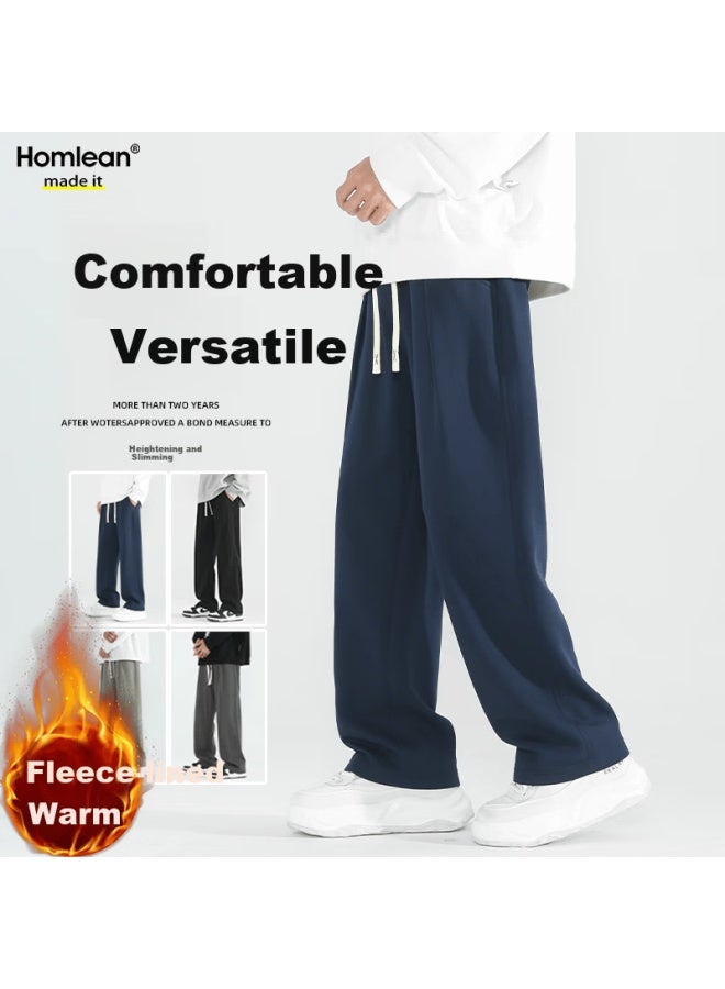 Homlean Heavyweight Men's Sports Pants Autumn Winter Fleece Lined Straight Loose Casual Wide Leg Sweatpants Hd09jr Navy 4XL - Image 1