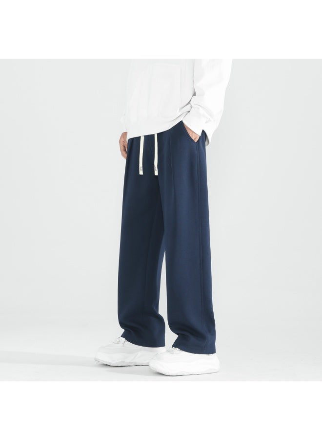 Homlean Heavyweight Men's Sports Pants Autumn Winter Fleece Lined Straight Loose Casual Wide Leg Sweatpants Hd09jr Navy 4XL - Image 4