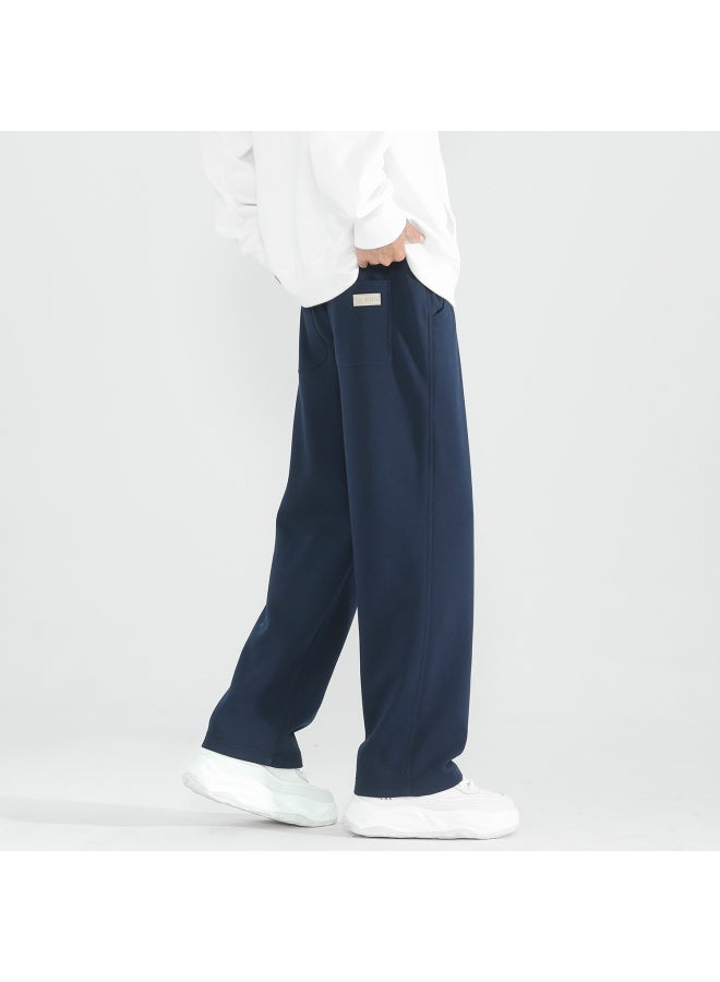 Homlean Heavyweight Men's Sports Pants Autumn Winter Fleece Lined Straight Loose Casual Wide Leg Sweatpants Hd09jr Navy 4XL - Image 3