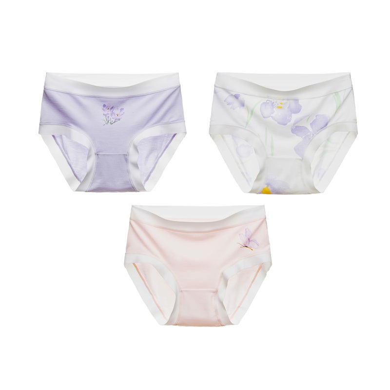 Childrens Underwear Ultra-thin Ice Silk Class A Breathable Female Baby 7A Antibacterial Shorts Primary School Cartoon Girls Briefs Ink Flowers [Class A Bacteriostatic 3 Pack]]