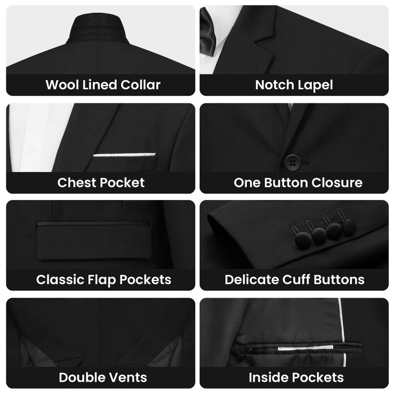 MAGE MALE Men's 2 Piece One Button Suits Set Slim Fit Tuxedo Blazer Jacket and Pants for Party & Wedding Black - Image 5