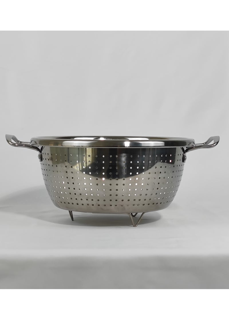 HTH Multipurpose Versatile Kitchen Gadgets Stainless Steel Colander Micro Perforated Strainer Drainer with Handle for Rice Fruits Vegetable Noodles Pasta Beans Grains Washing Filter Basket for Kitchen Bowl Storing and Straining Purpose 22/24/26/28/30/32 cm  - Image 1