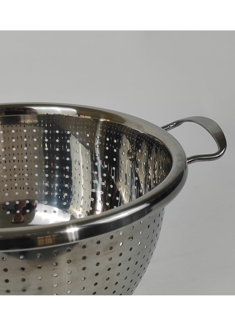 HTH Multipurpose Versatile Kitchen Gadgets Stainless Steel Colander Micro Perforated Strainer Drainer with Handle for Rice Fruits Vegetable Noodles Pasta Beans Grains Washing Filter Basket for Kitchen Bowl Storing and Straining Purpose 22/24/26/28/30/32 cm  - Image 3