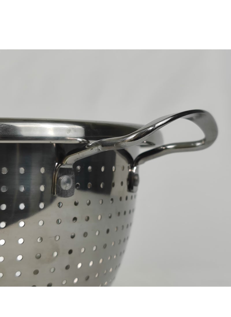 HTH Multipurpose Versatile Kitchen Gadgets Stainless Steel Colander Micro Perforated Strainer Drainer with Handle for Rice Fruits Vegetable Noodles Pasta Beans Grains Washing Filter Basket for Kitchen Bowl Storing and Straining Purpose 22/24/26/28/30/32 cm  - Image 5