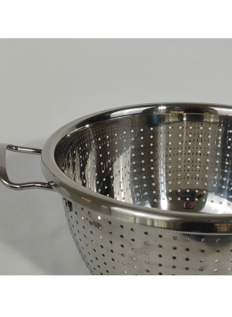HTH Multipurpose Versatile Kitchen Gadgets Stainless Steel Colander Micro Perforated Strainer Drainer with Handle for Rice Fruits Vegetable Noodles Pasta Beans Grains Washing Filter Basket for Kitchen Bowl Storing and Straining Purpose 22/24/26/28/30/32 cm  - Image 4