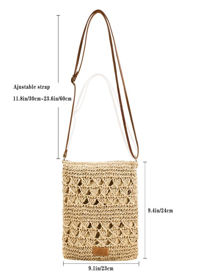 Bototack Summer Straw Bag for Women, Small Beach Crossbody Bag with Zipper and Adjustable Strap, Bohemian Weave Handmade Shoulder Handbags for Holiday Beach Travel (Beige) - Image 4