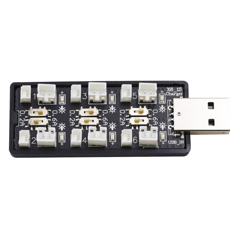 Blomiky 6-in-1 1S Li-ion/Lipo 3.7V-3.8V USB Seat Charger with JST-PH2.0 and JST1.25 Plug Suitable for Emax 1S 450mAh Lipo Battery / 6-in-1 Charger - Image 1