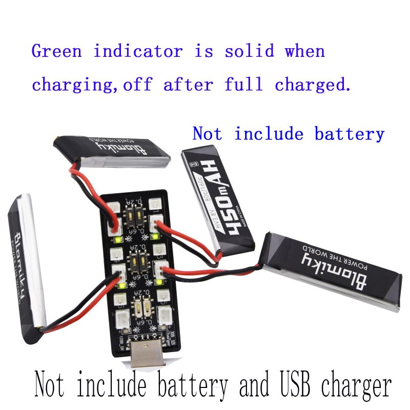 Blomiky 6-in-1 1S Li-ion/Lipo 3.7V-3.8V USB Seat Charger with JST-PH2.0 and JST1.25 Plug Suitable for Emax 1S 450mAh Lipo Battery / 6-in-1 Charger - Image 3