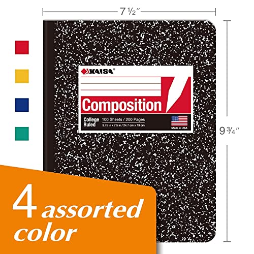 KAISA Composition Notebooks With Lined Paper, College Ruled 9-3/4" x 7-1/2" Comp Books Writing Journals Notebook, 4pads, C10001C - Image 2