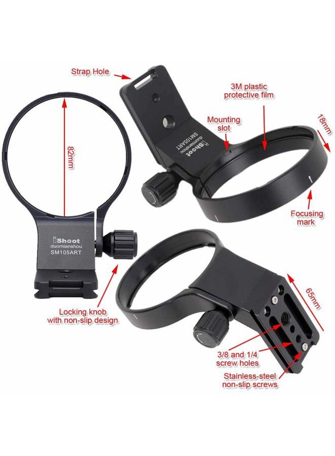 iShoot Lens Collar Tripod Mount Ring Support Holder BracketCompatible with Sigma 105mm f/1.4 DG HSM Art (EF/FX/FE/L Mount) & Sigma 100-400mm f/5-6.3 DG DN OS (E/L Mount) Lens, Bottom is Arca Fit Plate - Image 3