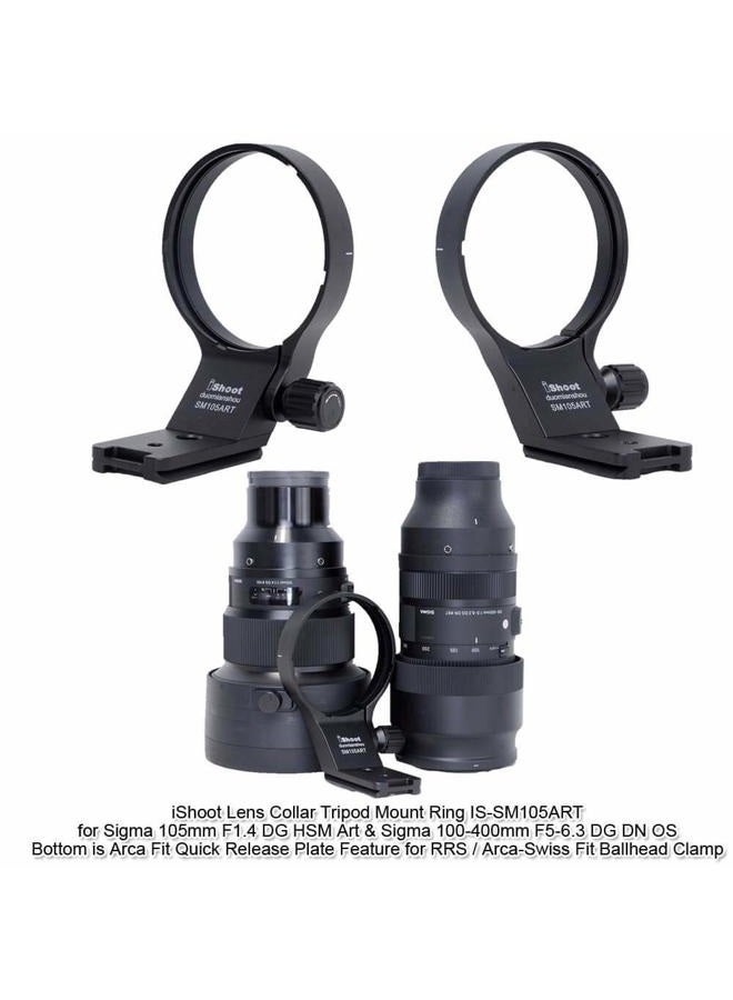iShoot Lens Collar Tripod Mount Ring Support Holder BracketCompatible with Sigma 105mm f/1.4 DG HSM Art (EF/FX/FE/L Mount) & Sigma 100-400mm f/5-6.3 DG DN OS (E/L Mount) Lens, Bottom is Arca Fit Plate - Image 2