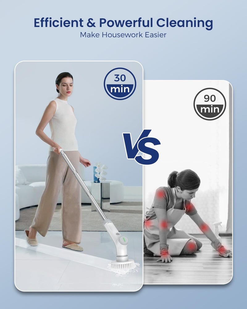 Vewior Electric Spin Scrubber  Cordless Cleaning Brush With 3 Adjustable Angle 2 Speeds 3 Replaceable Brush Heads  Electric Cleaning Brush For Floor Bathroom Tub Tile Kitchen Window - Image 3