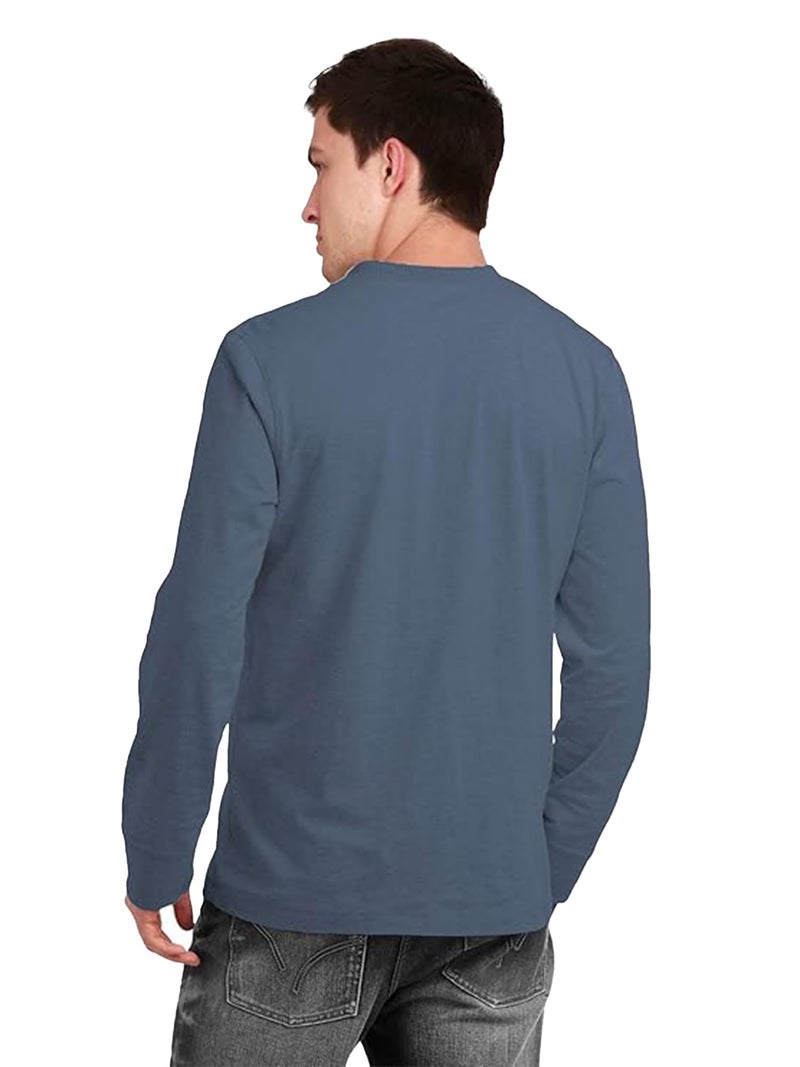 fanideaz Mens Full Sleeve Henley T Shirt 100 Percent Cotton Casual T Shirt for Men Soft Slim Fit_0266BL_3XL_Blue Marl - Image 3