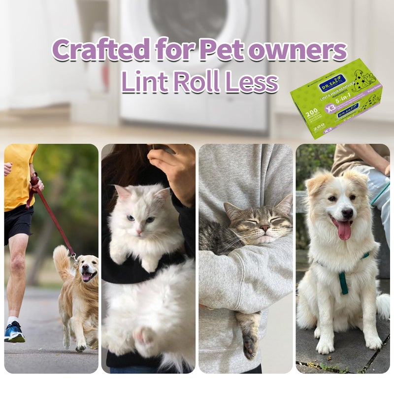 DR. EASY Dr.Easy LINT & HAIR REMOVER Pet HUGESHEETS with 3X Dryer Sheets, Lavender Fresh, 200 Count,PLANT&MINERAL-BASED FORMULA - Image 4