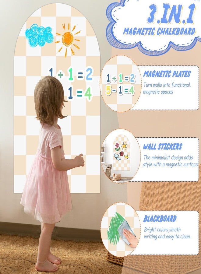 maglala Magnetic Chalkboard Wall Decal 24''x40'' Arch - Removable Reusable Peel and Stick (No Wall Damage) Extra Strong Magnetism - Easy Clean Chalkboard for Home Office Playroom (Beige White Checker) - Image 5