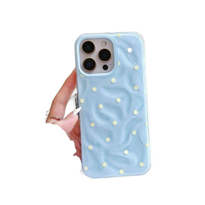 MS TPU Protective Case for iPhone 12 Pro with Polka Dot and Drop Protection plus Shockproof plus Crinkle Texture in Blue - Image 1