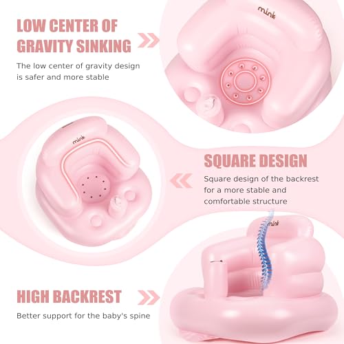 Mink Inflatable Baby Seat for Babies 3 MonthsInfant Floor Seats for Sitting UpPortable Blow Up Baby Chair with Built in Air Pump Ideal for Sitting Up and Learning to Play Pink - Image 3