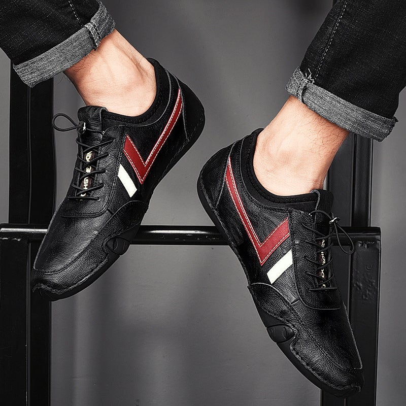 Doudou shoes 2022 new autumn men's leather soft bottom trend Korean version all-match personality driving shoes men's shoes White ribbon 42 - Image 2