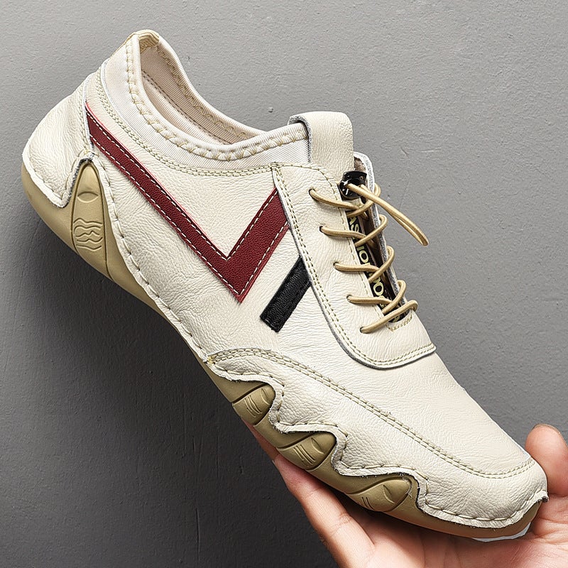 Doudou shoes 2022 new autumn men's leather soft bottom trend Korean version all-match personality driving shoes men's shoes White ribbon 42 - Image 4