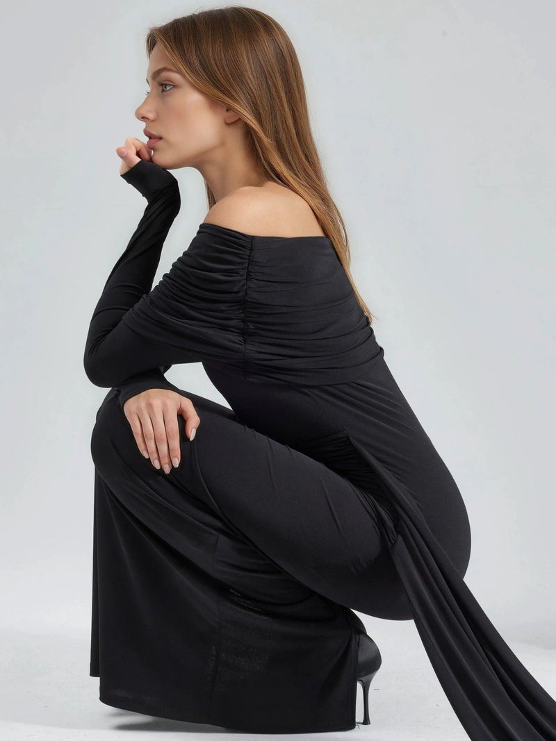 HICCUP Asymmetrical Bodycon Maxi Dress with Slit - Image 5