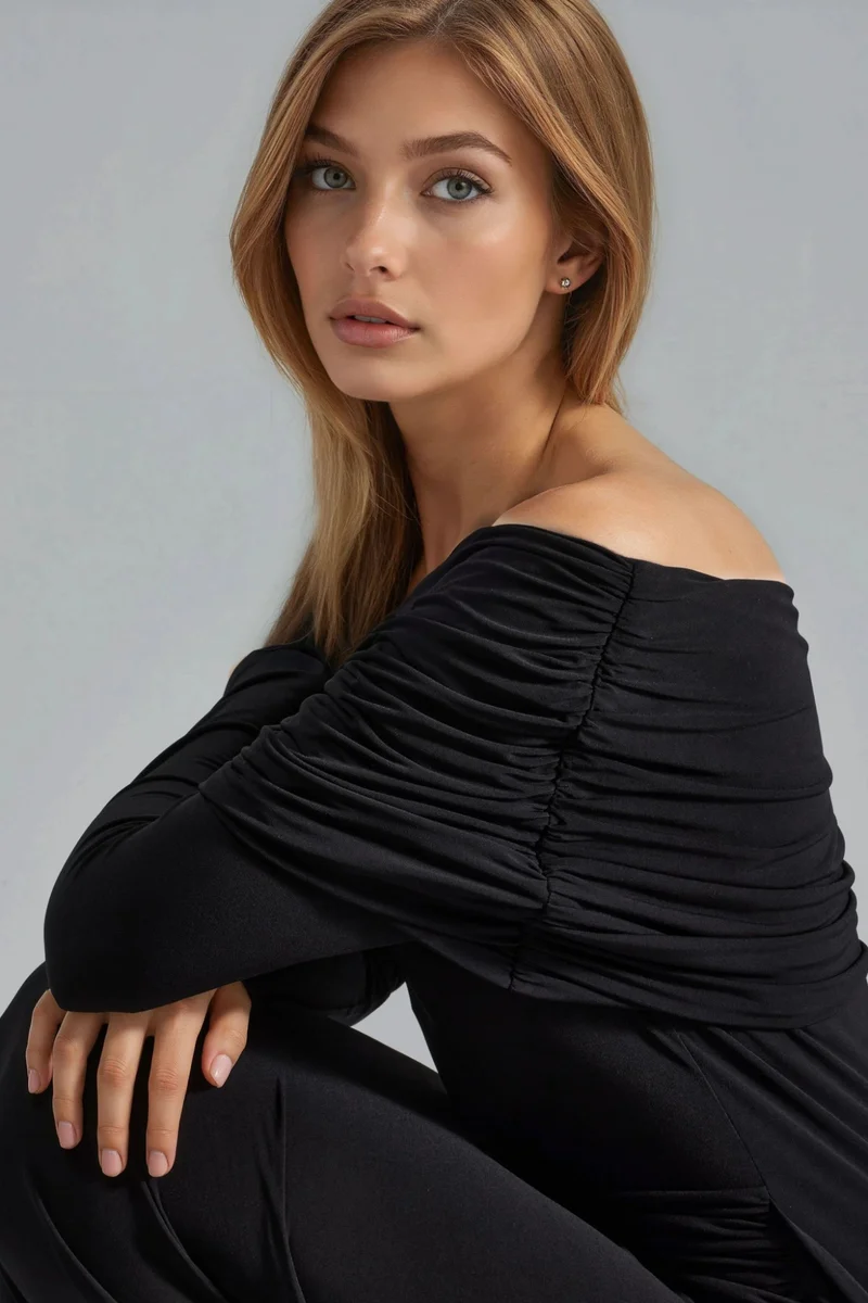 Hiccup Black Asymmetrical Bodycon Maxi Dress with Slit for Women | Best Price UAE