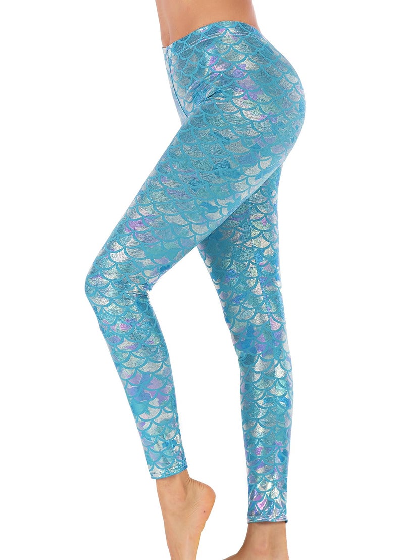 Alaroo Halloween Shiny Fish Scale Mermaid Leggings for Women Pants M - Image 1