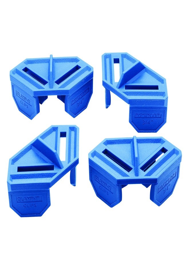 ROCKLER ¾” Quick Grip Corner Clamp Clips (Blue, 4 Pack) - Polypropylene 90 Degree Angle Clamps Clips - Corner Clamps for Woodworking to Lock onto 3/4” Boards - Ideal Corner Tool for Driving Nails & Screws - Image 1