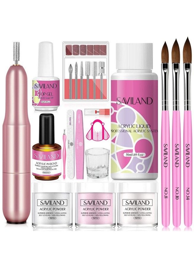 Saviland - Acrylic Nail Kit With Nail Drill Whitepinkclear Acrylic Powder And Liquid Set Acrylic Nail Brush Nail Supplies Nails Kit For Beginner With Everything For Acrylic Nails Art Design Home Diy - Image 1