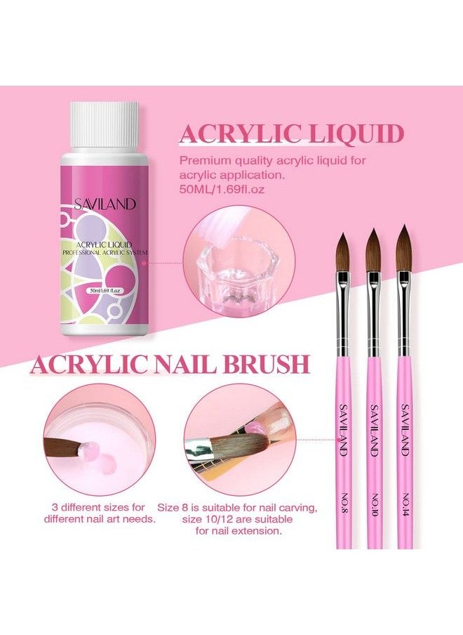 Saviland - Acrylic Nail Kit With Nail Drill Whitepinkclear Acrylic Powder And Liquid Set Acrylic Nail Brush Nail Supplies Nails Kit For Beginner With Everything For Acrylic Nails Art Design Home Diy - Image 1