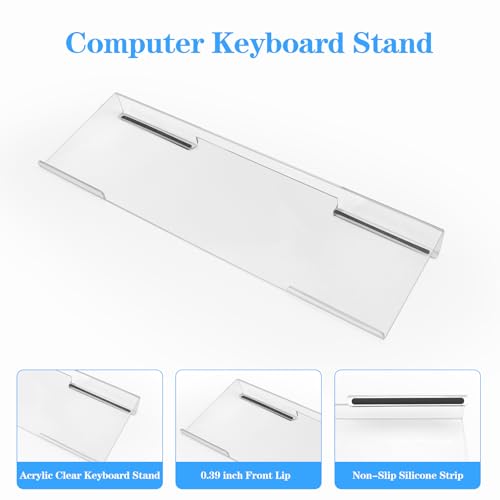KEPUTAIER Acrylic Transparent Computer Keyboard Stand with Gel Cloud Keyboard and Mouse Wrist Rest, Ergonomic Tilting 3-in-1 Set, Relieves Painful Typing, for Office/Computer/Laptop/Gaming - Image 2