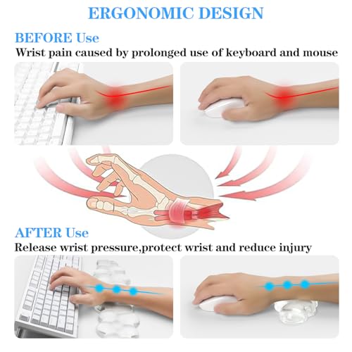 KEPUTAIER Acrylic Transparent Computer Keyboard Stand with Gel Cloud Keyboard and Mouse Wrist Rest, Ergonomic Tilting 3-in-1 Set, Relieves Painful Typing, for Office/Computer/Laptop/Gaming - Image 3