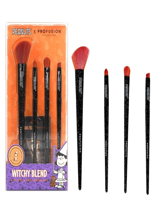 Profusion Cosmetics Peanuts Halloween Witchy Blend 4 PC Eye and Face Brush Set, Fluffy Makeup Brushes for Blending, Shading, Get Enchanted Beauty - Image 1