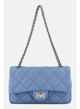bebe Women Quilted Turn Lock Cross Body Bag 10,2 W x 16,9 H x 25,8 L cm, Slate Blue  - Image 1