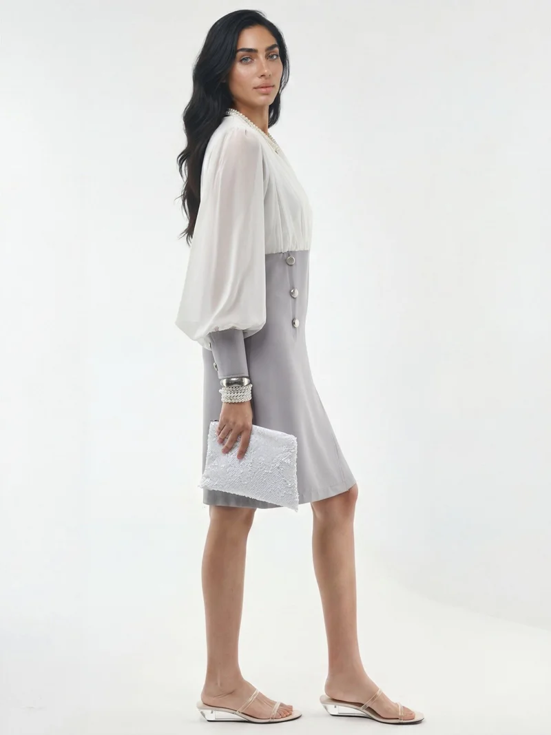 Jennyfer V-neck Midi Dress with Button Detail