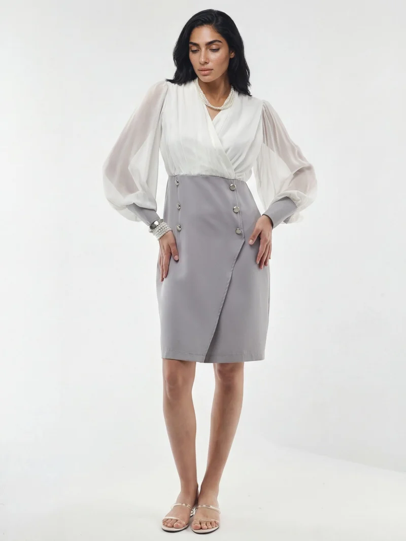 Jennyfer V-neck Midi Dress with Button Detail