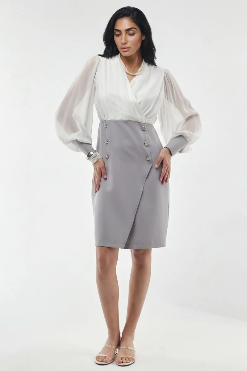 جينيفر V-neck Color Blocked Mini Dress