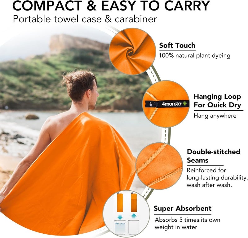 4Monster Camping Towels Super Absorbent, Fast Drying Microfiber Travel Towel, Quick Dry Ultra Soft Compact Gym Towel for Swimming Beach Hiking Yoga Travel Sports Backpack - Image 3