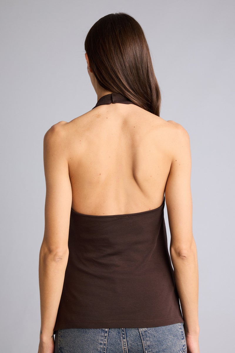 DeFacto Brown Woman Slim Fit Halter Collar Tank Top Casual - Image 5