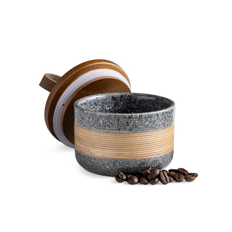 Miamolo Small Ceramic Jar with Lid, Coffee Container, Coffee Canisters with Airtight Lids Kitchen Food Storage Jars for Spice Sugar Tea Bag, Mini Decorative Jars for Countertop, Grey & 5 fl.oz - Image 1