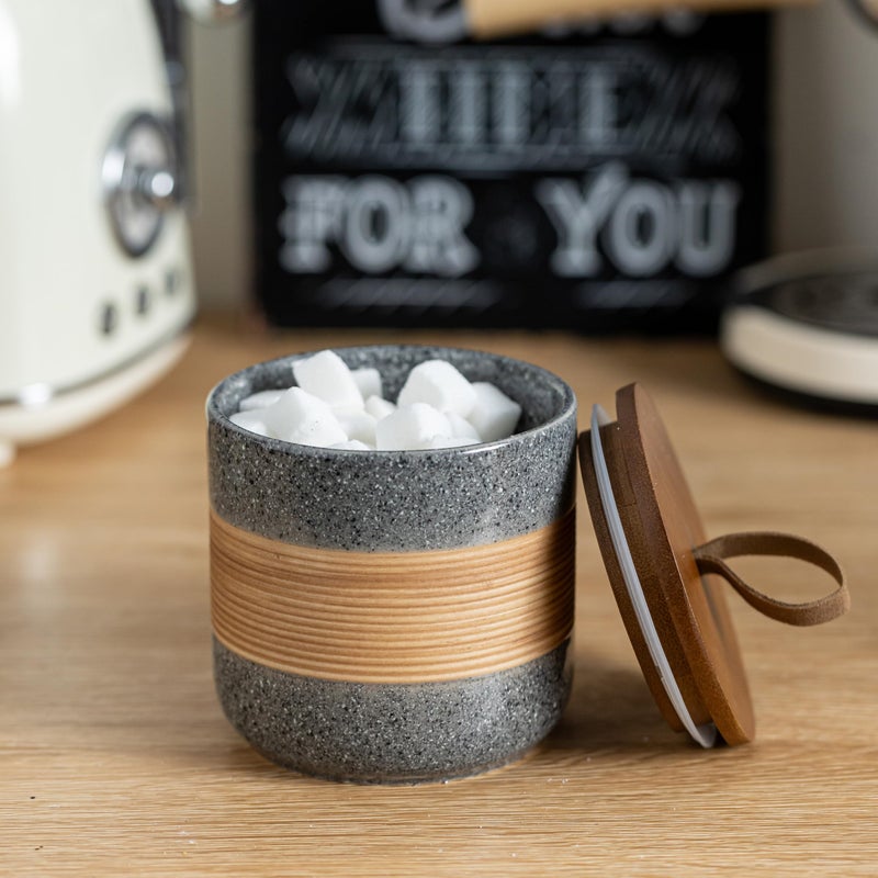 Miamolo Small Ceramic Jar with Lid, Coffee Container, Coffee Canisters with Airtight Lids Kitchen Food Storage Jars for Spice Sugar Tea Bag, Mini Decorative Jars for Countertop, Grey & 5 fl.oz - Image 4