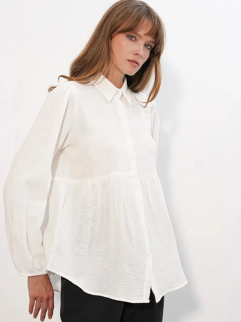 Big Dart Dusty White BDART Oversized Cotton Long-Sleeve Shirt for Women | Best Price UAE