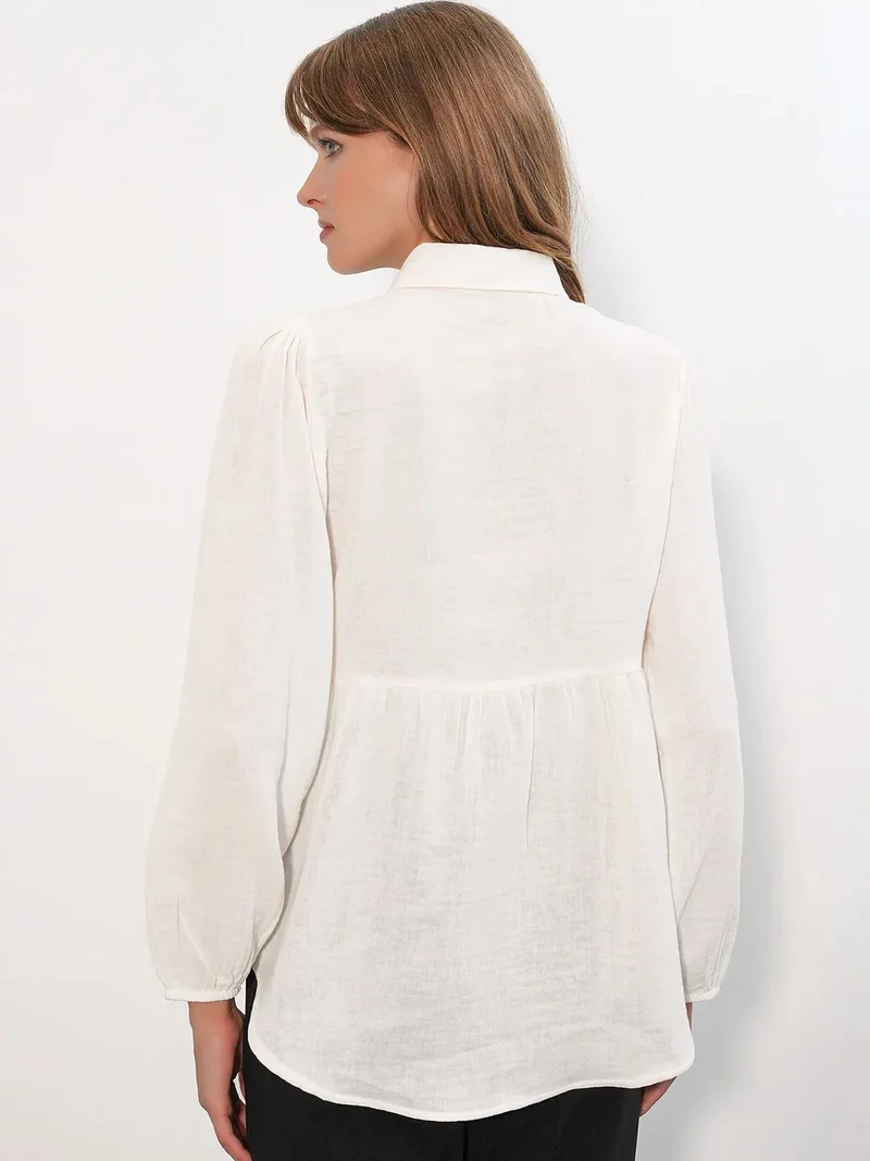 Big Dart Dusty White BDART Oversized Cotton Long-Sleeve Shirt for Women | Best Price UAE