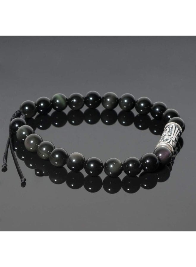 J&C Handmade 8mm Rainbow Black Obsidian Healing Stones Bracelets, S925 Sterling Silver Beads Bracelets for Women/Men., Stone - Image 3