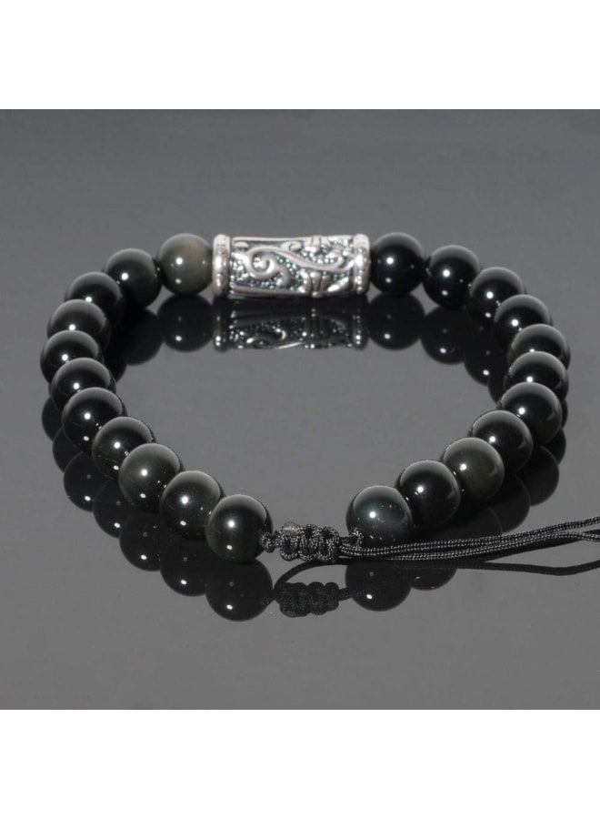 J&C Handmade 8mm Rainbow Black Obsidian Healing Stones Bracelets, S925 Sterling Silver Beads Bracelets for Women/Men., Stone - Image 4